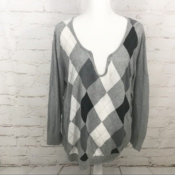 Lane Bryant Sweaters - 3/ $25 Lane Bryant Gray Argyle 100% Cotton 18/20